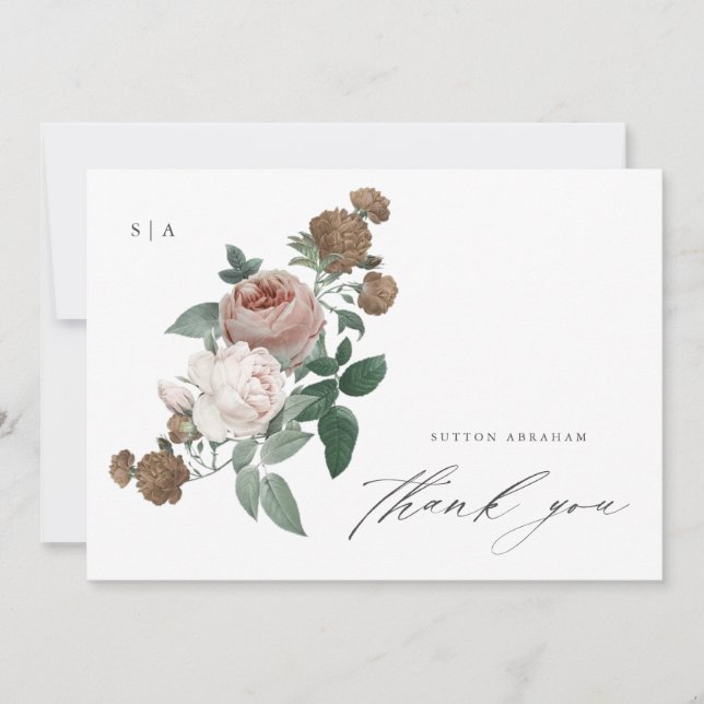 Vintage Floral Religious Baptism  Thank You Card (Front)