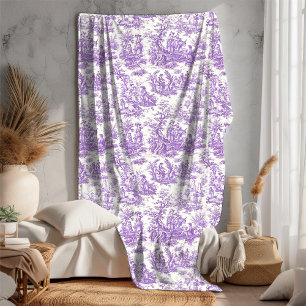 Vintage floral retro purple toile de jouy fle fleece blanket