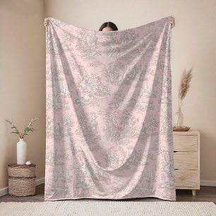Vintage floral retro rose gold toile de jouy fleece blanket