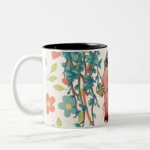 Vintage floral retro women costumisable  Two-Tone  Two-Tone Coffee Mug