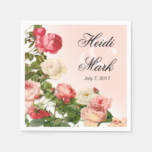 Vintage Floral Romance Pink Roses   blush pink Napkin