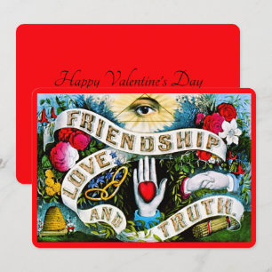 Vintage Floral Romantic Valentine Friendship Red Holiday Card