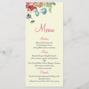 Vintage Floral Romantique Mariage Menu