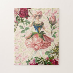 Vintage Floral Rose Fairy Fantasy Jigsaw Puzzle