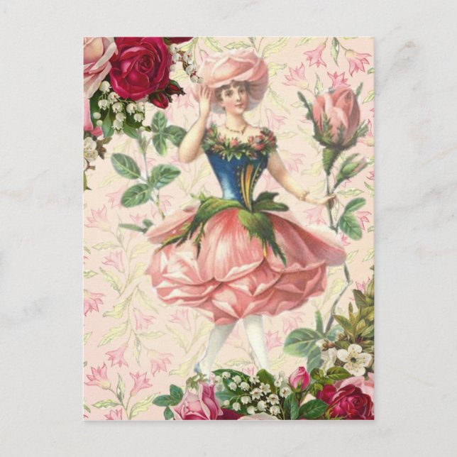 Vintage Floral Rose Fairy Fantasy  Postcard (Front)