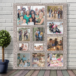 Vintage Floral Rose Gold Family 11 Photo Collage Fleece Blanket