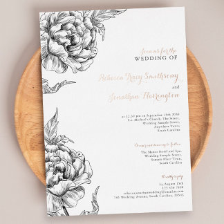 Vintage Floral Rose Gold Wedding Foil Invitation