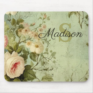 Vintage Floral Rose Greenery  Mouse Pad