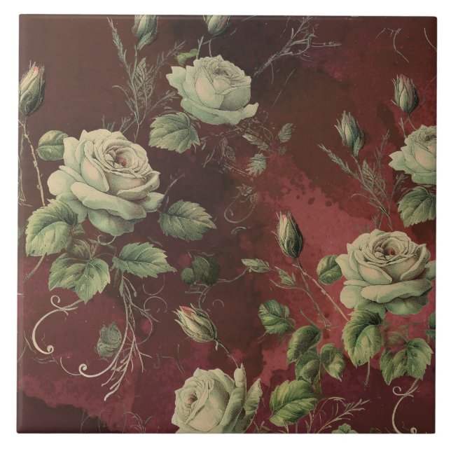 Vintage Floral Rose Greenery Tile (Front)