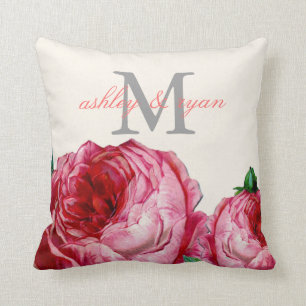 VINTAGE FLORAL ROSE MONOGRAM PILLOW
