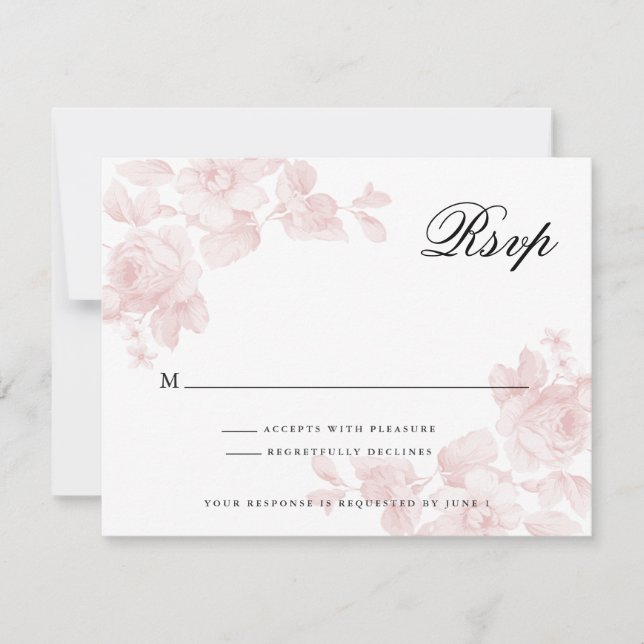 Vintage Floral Rose Pink Wedding  RSVP Card (Front)
