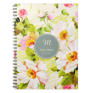 Vintage Floral Rose pivoines Monogramme Journal No