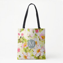 Vintage Floral Rose pivoines Monogramme Sac fourre