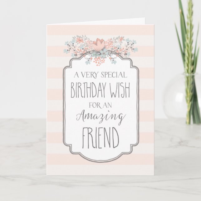 Vintage Floral Rose Stripes Ami Carte d'anniversai (Devant)