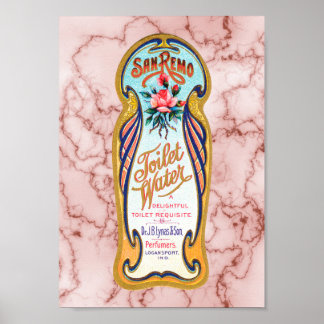 Vintage Floral Rose Toilet Water Label Poster