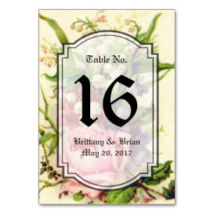Vintage Floral Rose Wedding Table Number Card