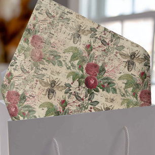 Vintage Floral Roses and Bees Tissue Paper