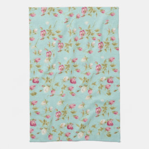 Vintage floral roses blue shabby chic rose flowers kitchen towel