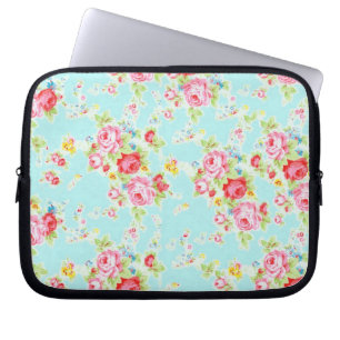 Vintage floral roses blue shabby rose flowers chic laptop sleeve