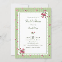 Vintage Floral Roses Pink Green Striped Custom Inv