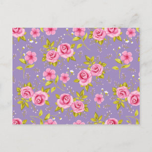 Vintage Floral Roses Pink Purple Pattern Postcard