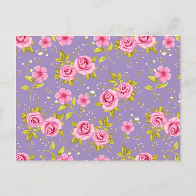 Vintage Floral Roses Pink Purple Pattern Postcard (Front)