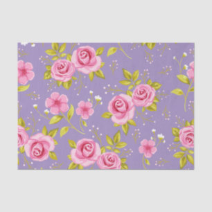Vintage Floral Roses Pink Purple Pattern Tissue Paper