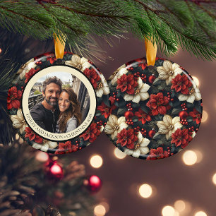 Vintage Floral Round Ceramic Christmas Ornament