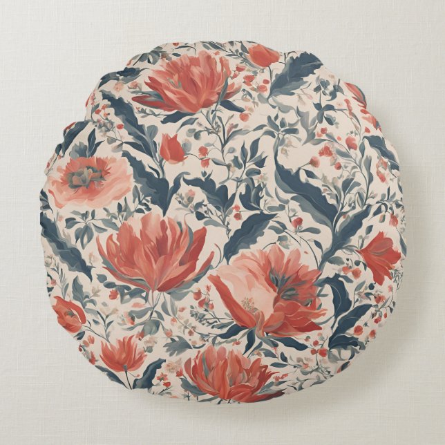 Vintage Floral Round Pillow (Front)