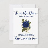 Vintage Floral Royal Blue Rose Quinceanera