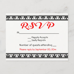 Vintage Floral RSVP Black White Red Flower Wedding Invitation Postcard