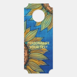   Vintage Floral Rustic Blue Wood Custom Sunflower Door Hanger