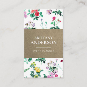 Vintage Floral Rustic Kraft Watercolor Business Card