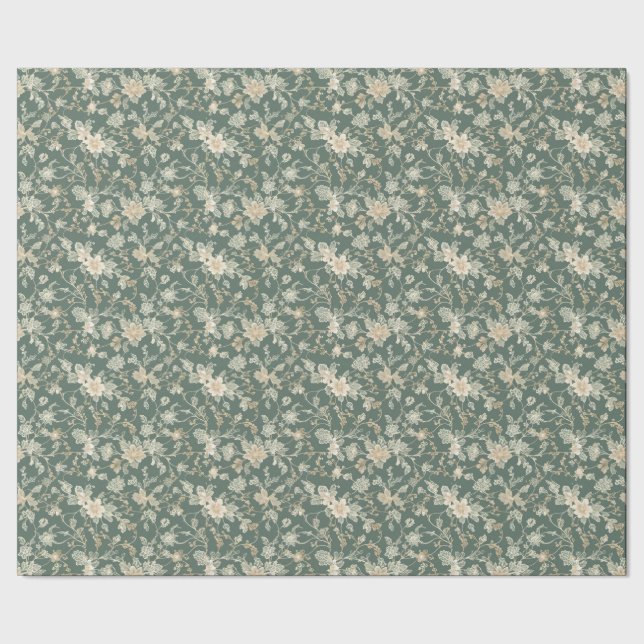 Vintage Floral Sage Green Gift Wrap (Seam)