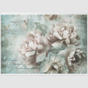 Vintage Floral Sage Green Peonies Decoupage Tissue Paper