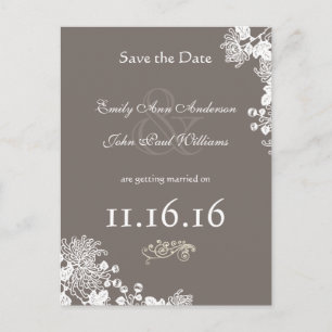 Vintage Floral Save the Date Driftwood Grey Announcement Postcard