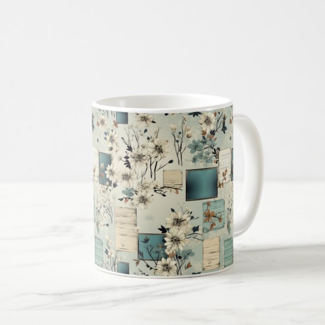 Vintage Floral Scrapbook Pattern (2) Coffee Mug (Front Right)