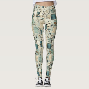 Vintage Floral Scrapbook Pattern (2) Leggings