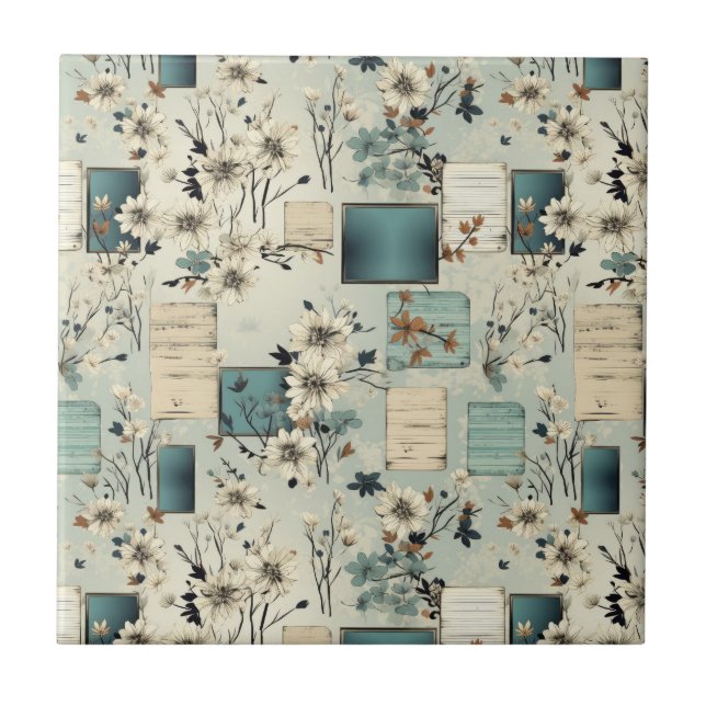 Vintage Floral Scrapbook Pattern (2) Tile (Front)