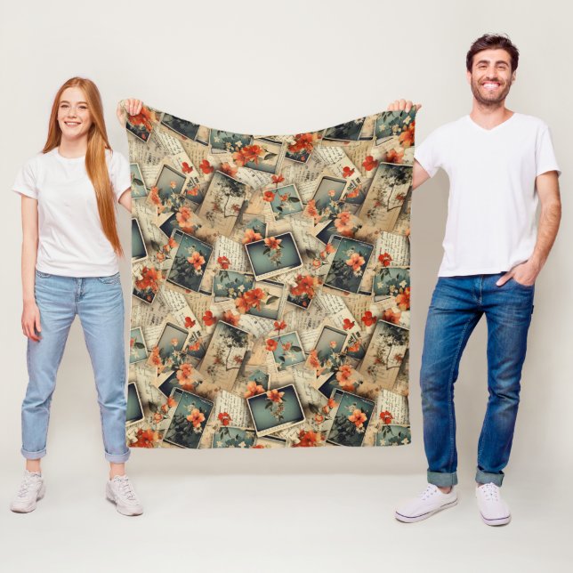 Vintage Floral Scrapbook Pattern Fleece Blanket (In Situ)