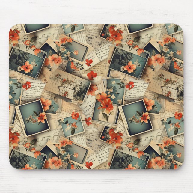 Vintage Floral Scrapbook Pattern Mouse Pad (Front)