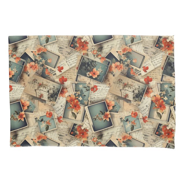Vintage Floral Scrapbook Pattern Pillowcase (Front-Left)