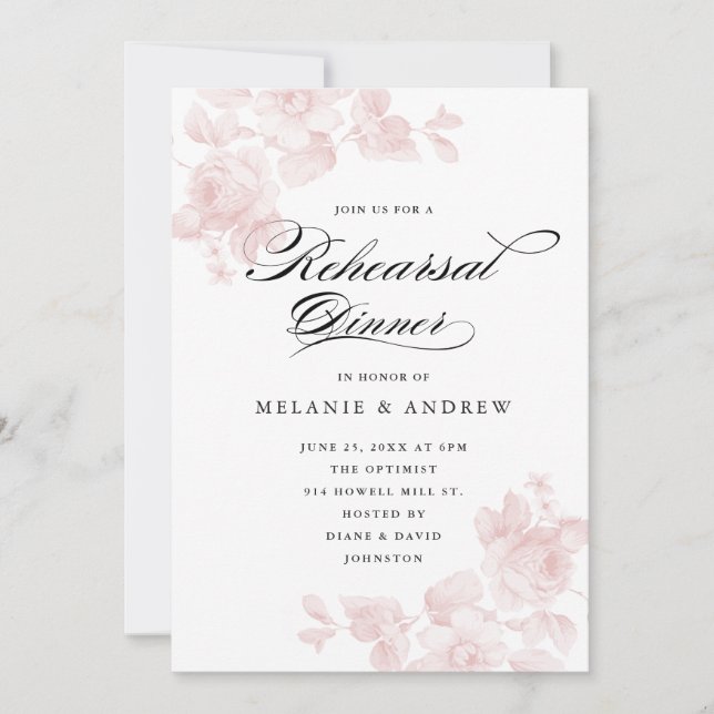 Vintage Floral Script Classic | Rehearsal Dinner Invitation (Front)