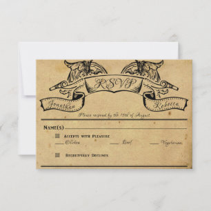 Vintage Floral Scroll Banner Wedding Response Card