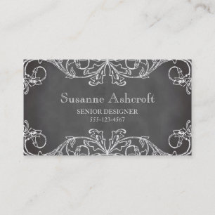 Vintage floral scroll chalkboard chic designer business card