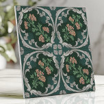 Vintage Floral Scroll Tile Teal Green Grey<br><div class="desc">Add a touch of classic, vintage-inspired beauty to your home with this elegant ceramic tile. The design features a symmetrical arrangement of scrolling foliage and delicate pink and orange flowers on a deep teal green background, accented by grey detailing. This versatile tile is perfect for creating a sophisticated atmosphere in...</div>