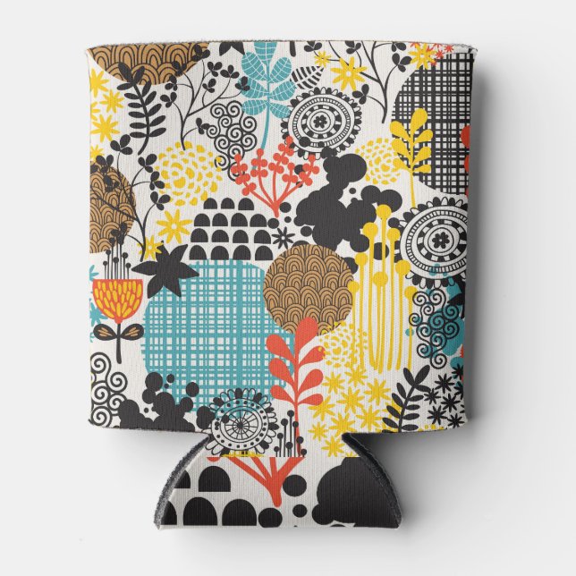 Vintage Floral: Seamless Grass Background Can Cooler (Front)