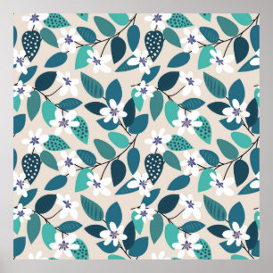 Vintage floral seamless pattern. Beautiful white f Poster