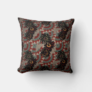 Vintage floral seamless pattern. Red,  beige and g Throw Pillow