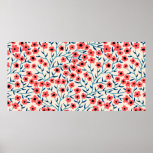 vintage floral seamless pattern with abstract bloo poster